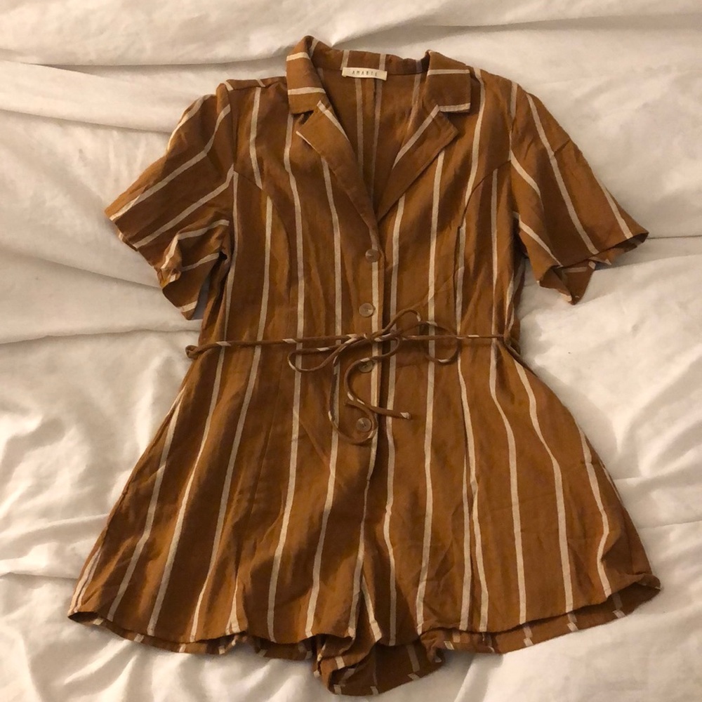 Golden Brown and White Striped Romper